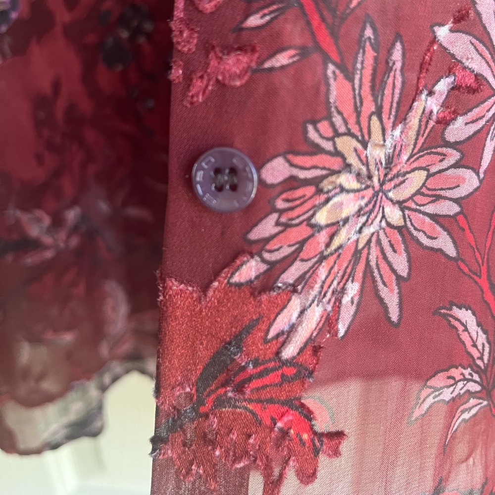 ETRO Silk Floral Button Down Shirt Semi-Sheer Wine colour Size 8 Like New - Picture 8 of 15